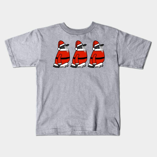 Christmas Santa Penguin Trio Kids T-Shirt by ellenhenryart